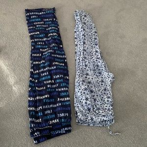 Two men’s pajamas, XL snowflake one is flannel and the Hanukkah one is fleece